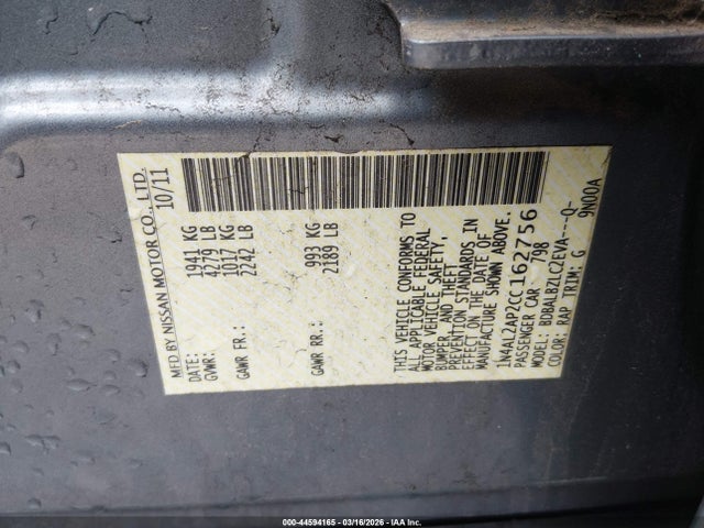 Aukcja sprzedaży 2012 Nissan Altima 2.5 S, vin: 1N4AL2AP2CC162756, numer aukcji: 44594165