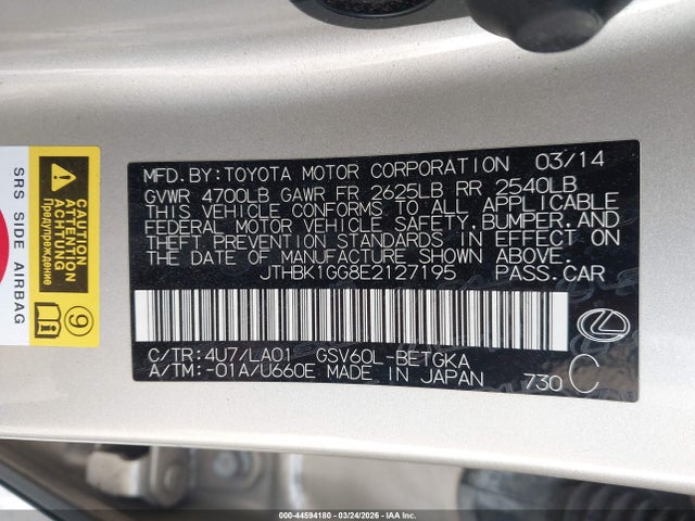 Продажа на аукционе авто 2014 Lexus Es 350, vin: JTHBK1GG8E2127195, номер лота: 44594180