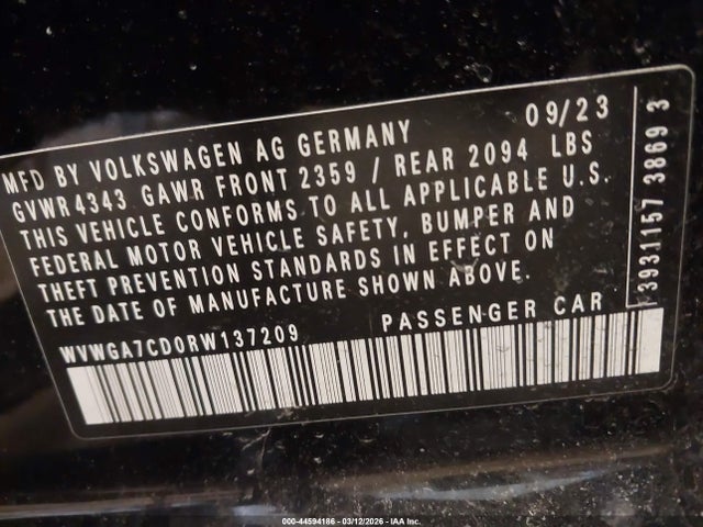 Aukcja sprzedaży 2024 Volkswagen Golf Gti 2.0t S, vin: WVWGA7CD0RW137209, numer aukcji: 44594186