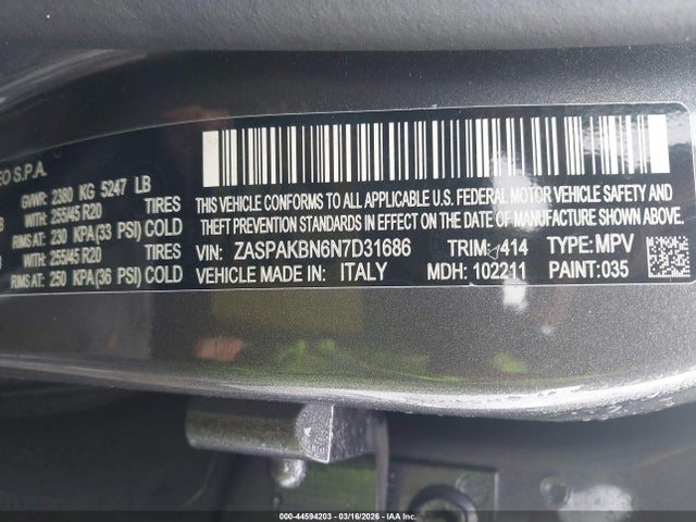 Продажа на аукционе авто 2022 Alfa Romeo Stelvio Ti Awd, vin: ZASPAKBN6N7D31686, номер лота: 44594203