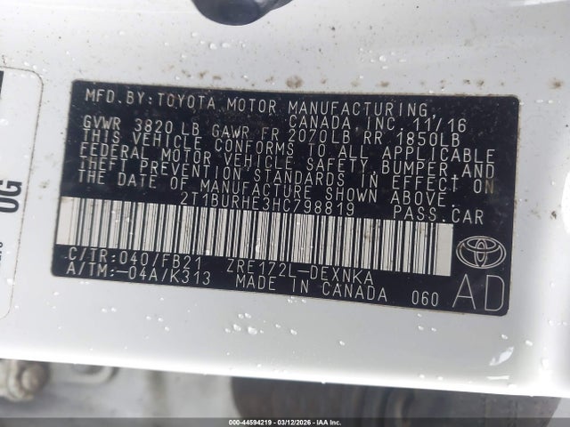 2T1BURHE3HC798819 Toyota COROLLA LE