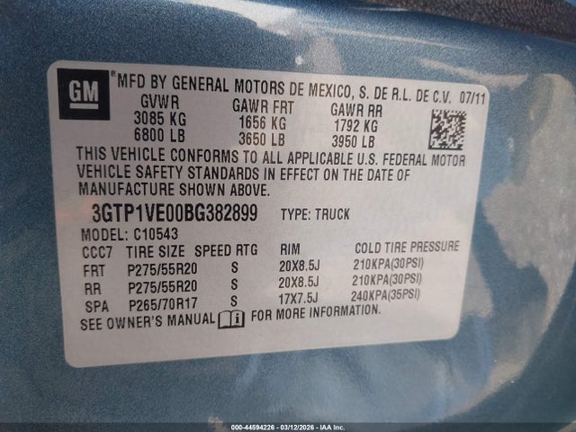 Aukcja sprzedaży 2011 Gmc Sierra 1500 Sle, vin: 3GTP1VE00BG382899, numer aukcji: 44594226
