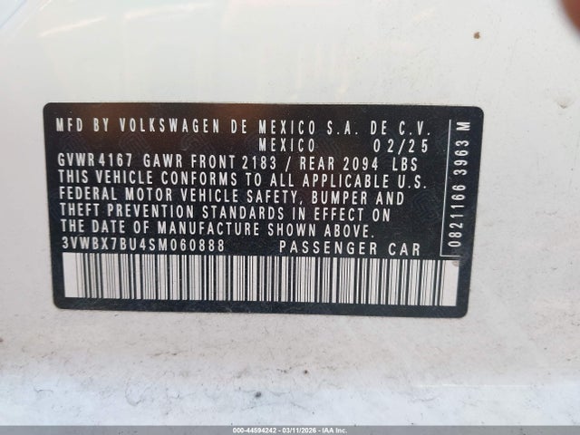 44594242 :رقم المزاد ، 3VWBX7BU4SM060888 vin ، 2025 Volkswagen Jetta 1.5t Sport مزاد بيع