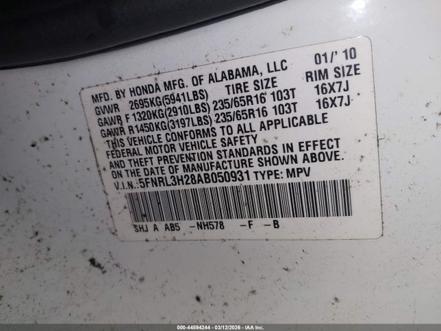 2010 HONDA ODYSSEY 5FNRL3H28AB050931 Photo 8