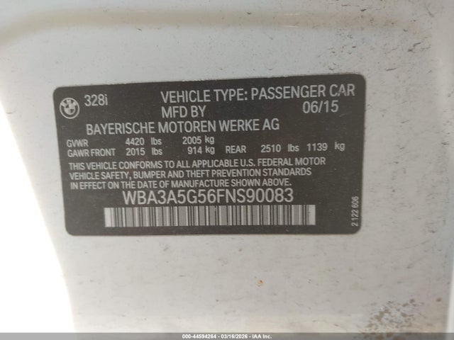 Продажа на аукционе авто 2015 Bmw 328i, vin: WBA3A5G56FNS90083, номер лота: 44594264