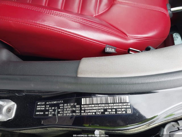 2019 Alfa Romeo Stelvio Ti Lusso Awd მანქანა იყიდება აუქციონზე, vin: ZASPAKBN9K7C44280, აუქციონის ნომერი: 44594316