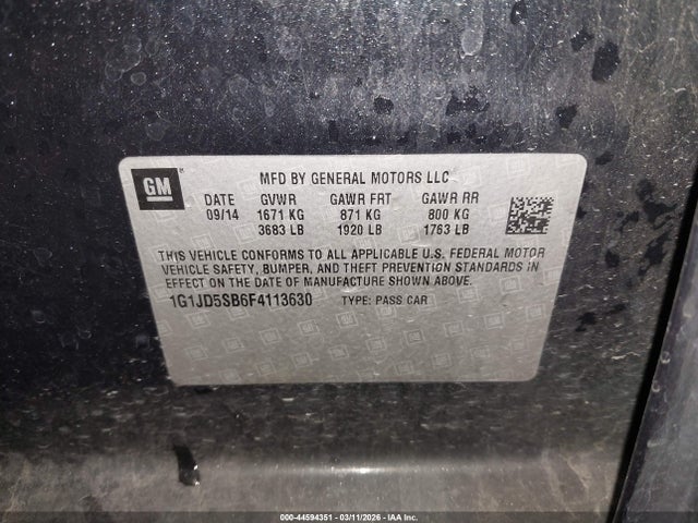 Chevrolet Sonic Lt Manual 2015 1G1JD5SB6F4113630 Image 9