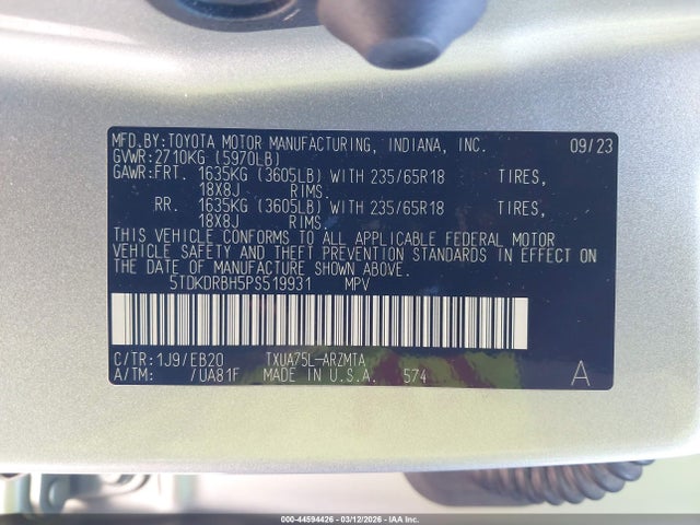 Toyota Highlander Xle 2023 5TDKDRBH5PS519931 Image 9