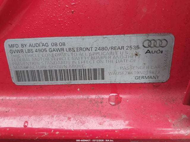 2009 AUDI A4 WAUSF78K19N019823 Photo 8