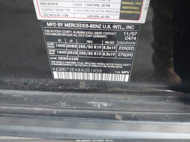 2008 MERCEDES-BENZ ML 550 4JGBB72EX8A351858 Photo 8