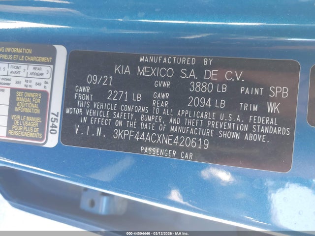 KIA Forte Gt Manual 2022 3KPF44ACXNE420619 Image 9