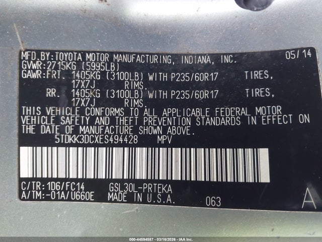 2014 TOYOTA SIENNA 5TDKK3DCXES494428 Photo 8
