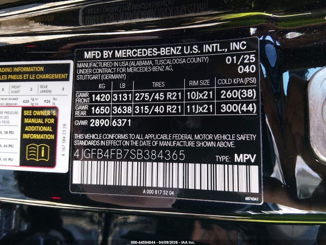 44594644 :رقم المزاد ، 4JGFB4FB7SB384365 vin ، 2025 Mercedes-benz Gle 350 4matic مزاد بيع