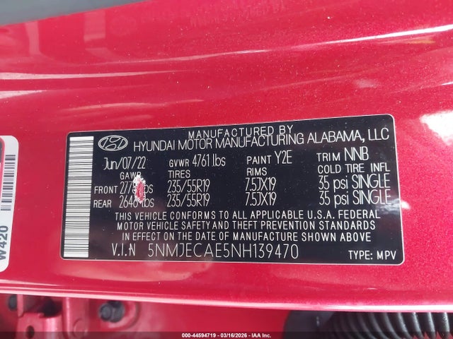 2022 HYUNDAI TUCSON 5NMJECAE5NH139470 Photo 8