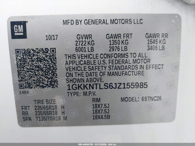 Aukcja sprzedaży 2018 Gmc Acadia Sle-2, vin: 1GKKNTLS6JZ155985, numer aukcji: 44594750