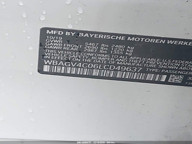Aukcja sprzedaży 2020 Bmw 840i Gran Coupe Xdrive, vin: WBAGV4C06LCD49637, numer aukcji: 44594751