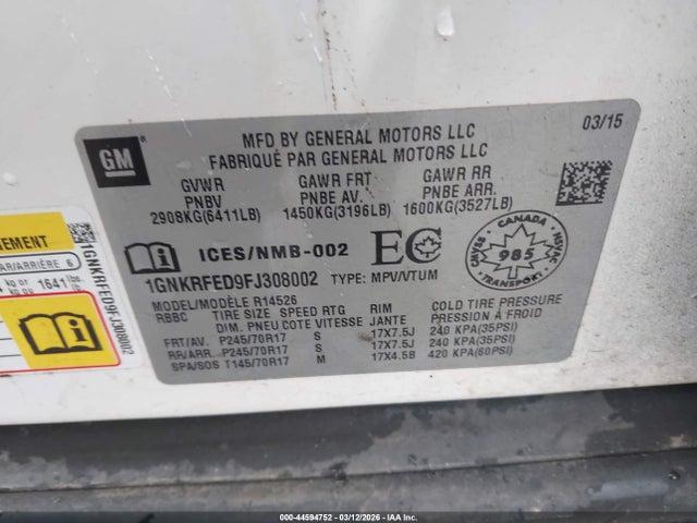 1GNKRFED9FJ308002 Chevrolet Traverse Ls