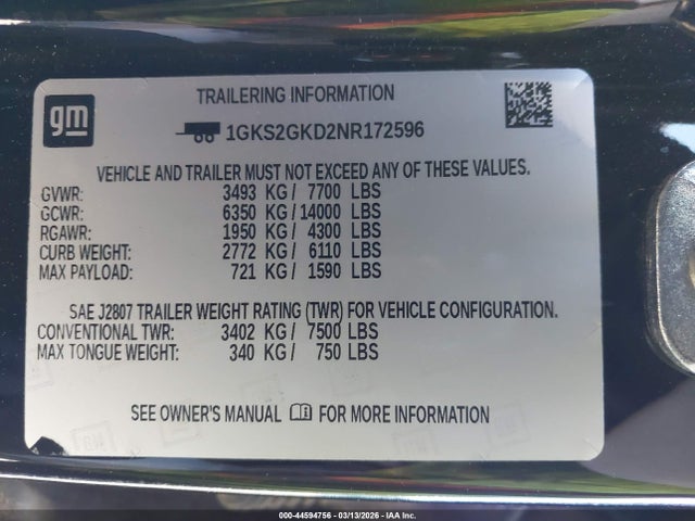2022 GMC YUKON XL 1GKS2GKD2NR172596 Photo 8