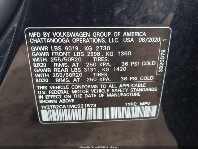 2021 VOLKSWAGEN ATLAS 1V2TR2CA1MC521573 Photo 8