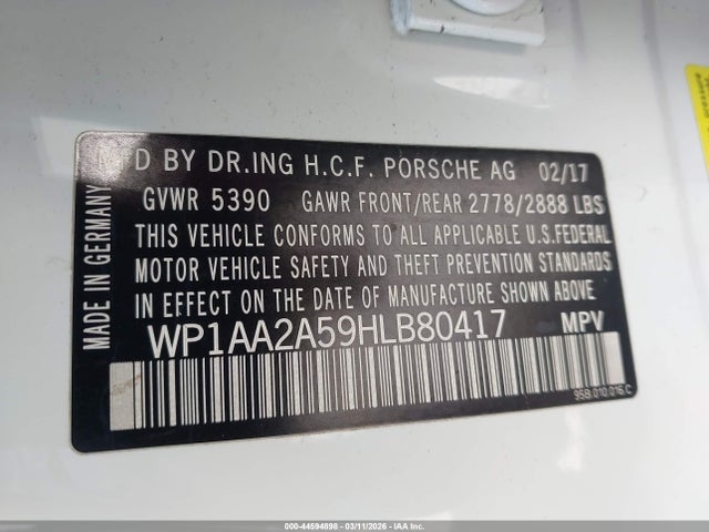 Продажа на аукционе авто 2017 Porsche Macan, vin: WP1AA2A59HLB80417, номер лота: 44594898