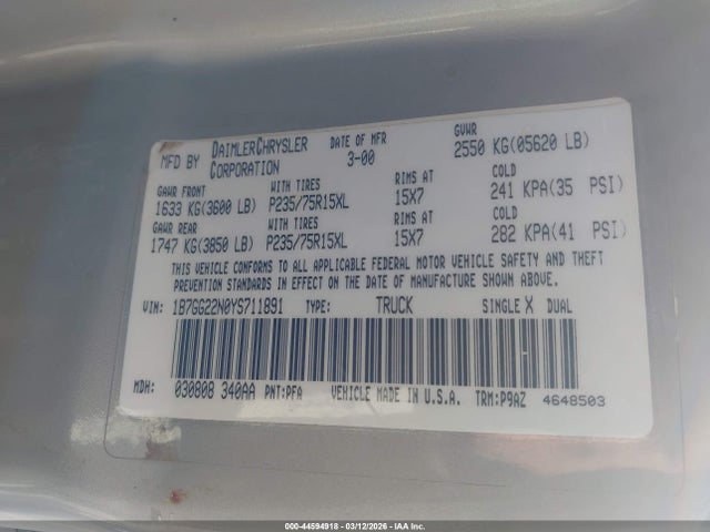 2000 DODGE DAKOTA 1B7GG22N0YS711891 Photo 8