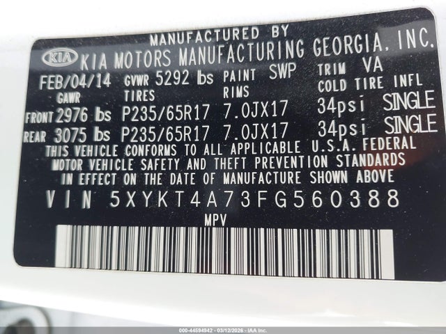 KIA Sorento Lx V6 2015 5XYKT4A73FG560388 Image 9