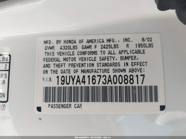 Aukcja sprzedaży 2003 Acura Cl 3.2 Type S Manual, vin: 19UYA41673A008817, numer aukcji: 44594974