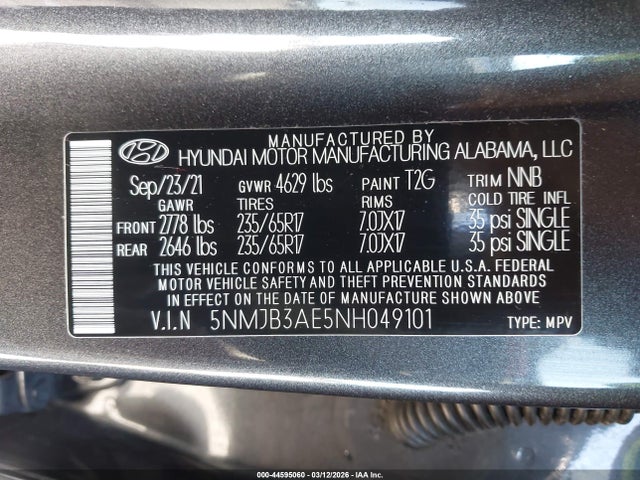 2022 HYUNDAI TUCSON 5NMJB3AE5NH049101 Photo 8