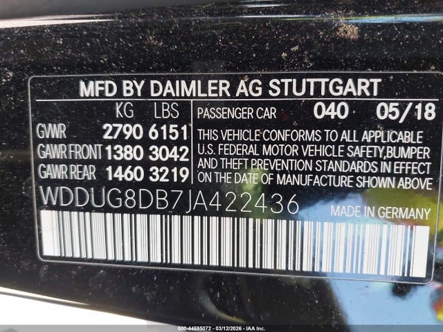 44595072 :رقم المزاد ، WDDUG8DB7JA422436 vin ، 2018 Mercedes-benz S 560 مزاد بيع