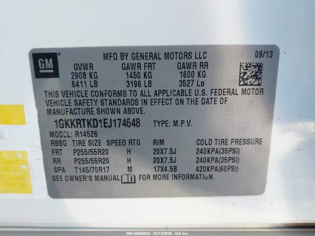 2014 Gmc Acadia Denali მანქანა იყიდება აუქციონზე, vin: 1GKKRTKD1EJ174648, აუქციონის ნომერი: 44595082