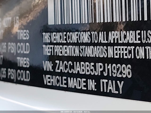 44595120 :رقم المزاد ، ZACCJABB5JPJ19296 vin ، 2018 Jeep Renegade Latitude Fwd مزاد بيع
