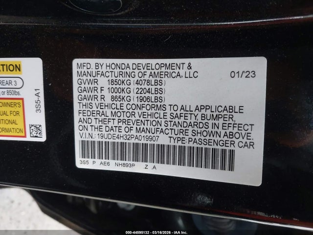 2023 Acura Integra A-spec მანქანა იყიდება აუქციონზე, vin: 19UDE4H32PA019907, აუქციონის ნომერი: 44595132