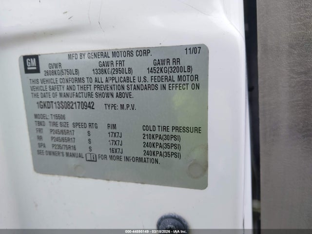Продаж на аукціоні авто 2008 Gmc Envoy Sle, vin: 1GKDT13S082170942, номер лоту: 44595149
