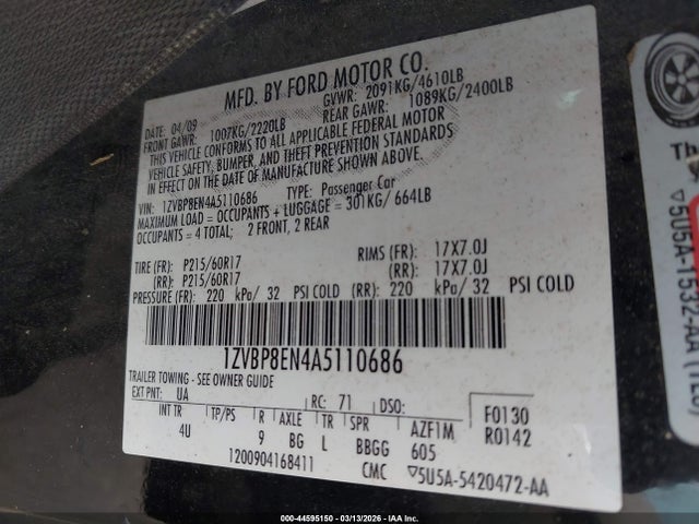 2010 FORD MUSTANG 1ZVBP8EN4A5110686 Photo 8