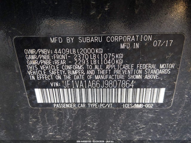 2018 SUBARU WRX JF1VA1A66J9807864 Photo 8