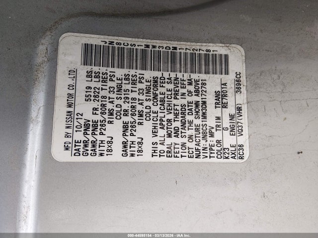 2013 INFINITI FX37 JN8CS1MW3DM172781 Photo 8