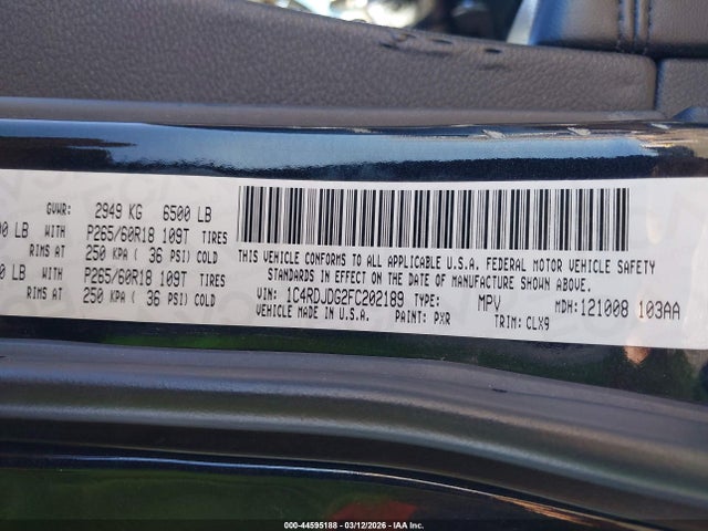 Dodge DURANGO LIMITED 2015 1C4RDJDG2FC202189 Image 9