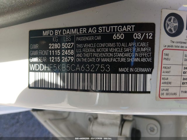 Aukcja sprzedaży 2012 Mercedes-benz E 350, vin: WDDHF5KB5CA632753, numer aukcji: 44595200