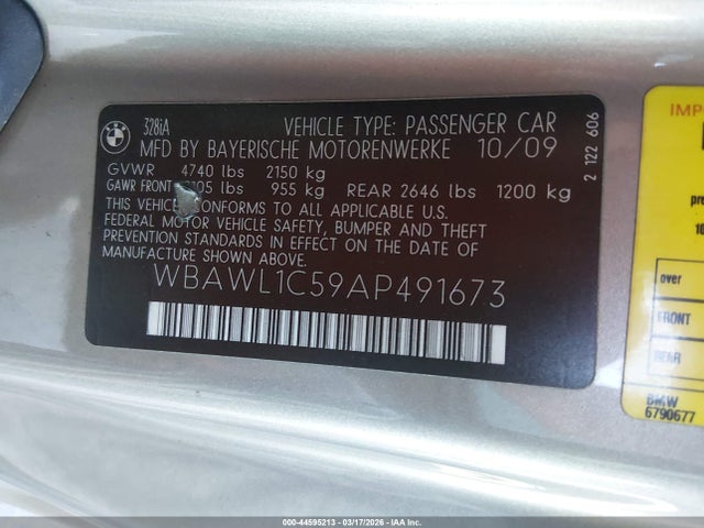 Продаж на аукціоні авто 2010 Bmw 328i, vin: WBAWL1C59AP491673, номер лоту: 44595213