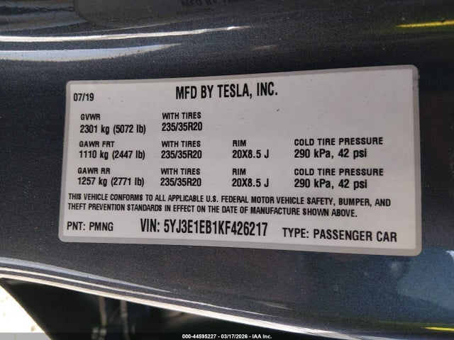 2019 TESLA MODEL 3 5YJ3E1EB1KF426217 Photo 8