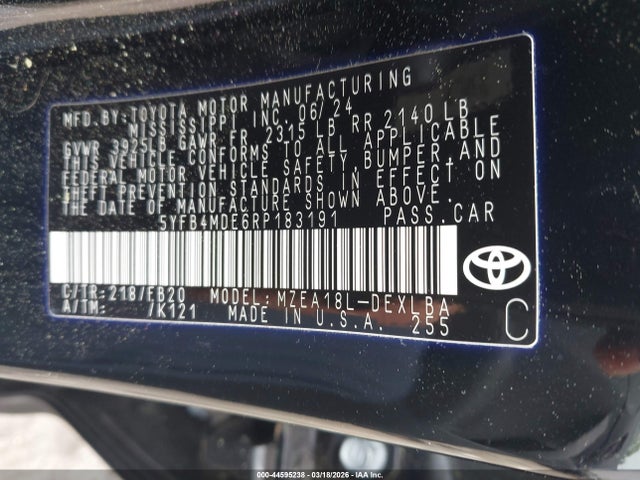 Aukcja sprzedaży 2024 Toyota Corolla Le, vin: 5YFB4MDE6RP183191, numer aukcji: 44595238
