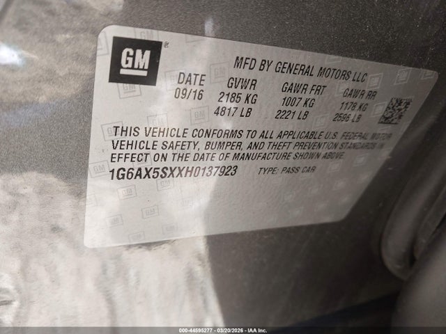 Продажа на аукционе авто 2017 Cadillac Cts Luxury, vin: 1G6AX5SXXH0137923, номер лота: 44595277