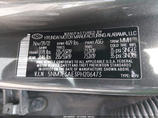 Aukcja sprzedaży 2023 Hyundai Tucson Limited, vin: 5NMJE3AE3PH206473, numer aukcji: 44595281