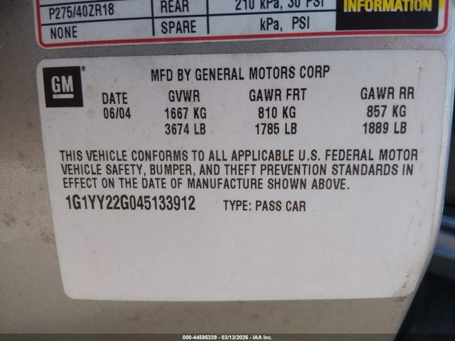 2004 CHEVROLET CORVETTE 1G1YY22G045133912 Photo 8