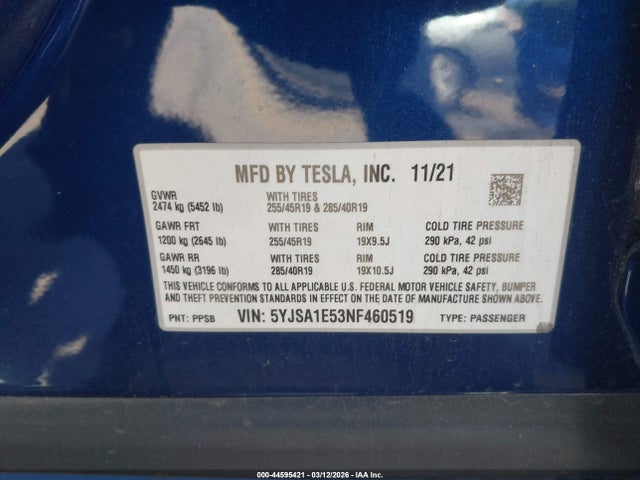 2022 TESLA MODEL S 5YJSA1E53NF460519 Photo 8