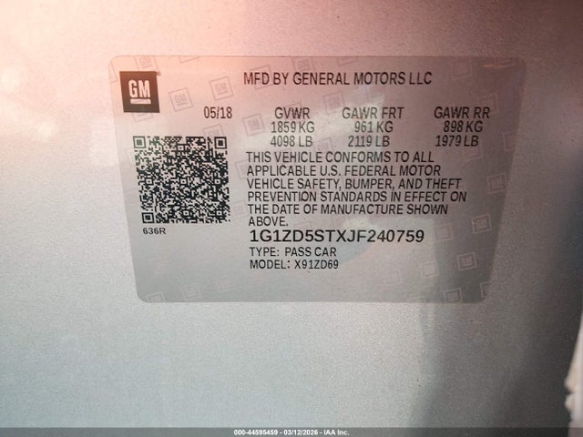 2018 CHEVROLET MALIBU 1G1ZD5STXJF240759 Photo 8