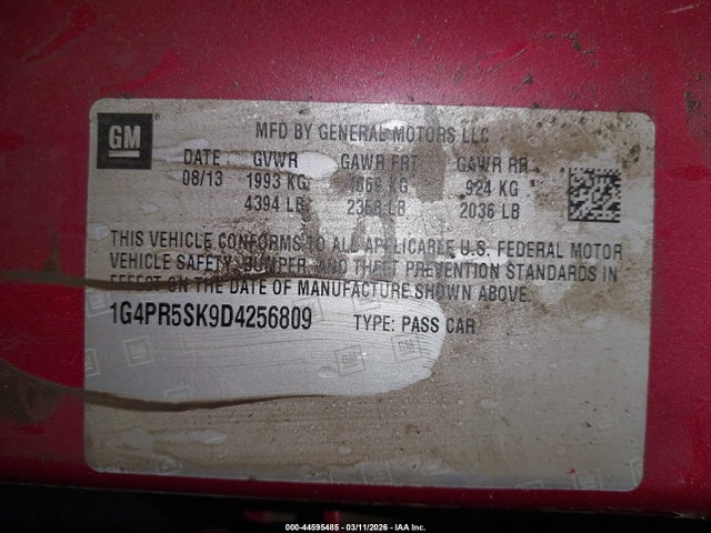 Aukcja sprzedaży 2013 Buick Verano Convenience Group, vin: 1G4PR5SK9D4256809, numer aukcji: 44595485