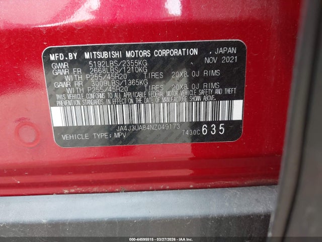 2022 MITSUBISHI OUTLANDER JA4J3UA84NZ049173 Photo 8