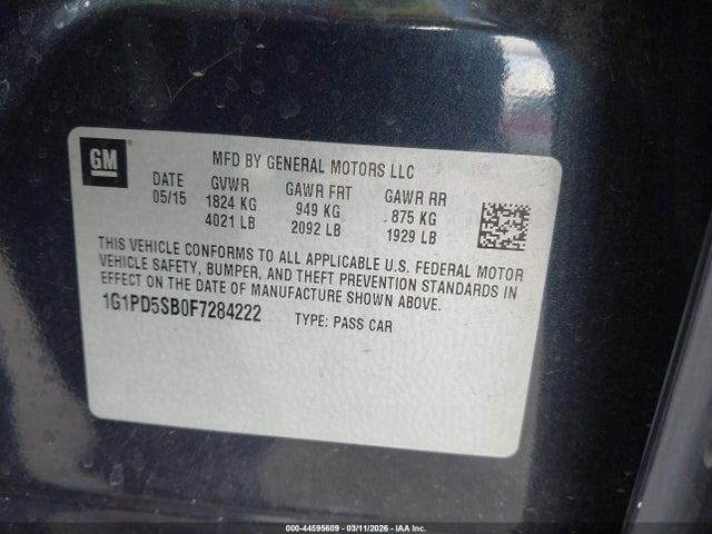 1G1PD5SB0F7284222 Chevrolet Cruze 1lt Manual