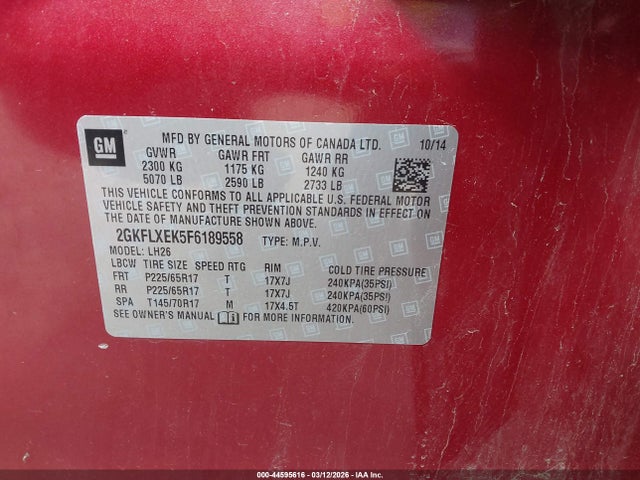44595616 :رقم المزاد ، 2GKFLXEK5F6189558 vin ، 2015 Gmc Terrain Slt-1 مزاد بيع